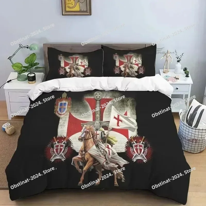Medieval Knights Templar Patterns Bedding Set Duvet Cover Full Queen King Size Pillowcase Bed Printed Bed Set Aldult Kid Bedroom