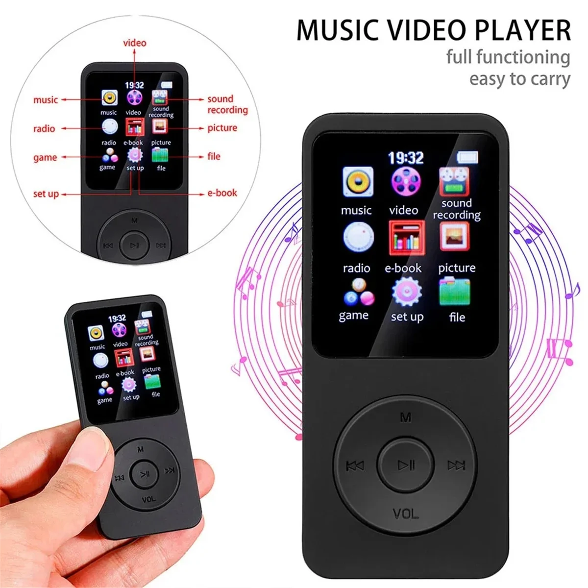 32G Bluetooth Mp3 Player Fast Charging Bluetooth Version Expandable Memory Card Music Player FM Recording E-Book