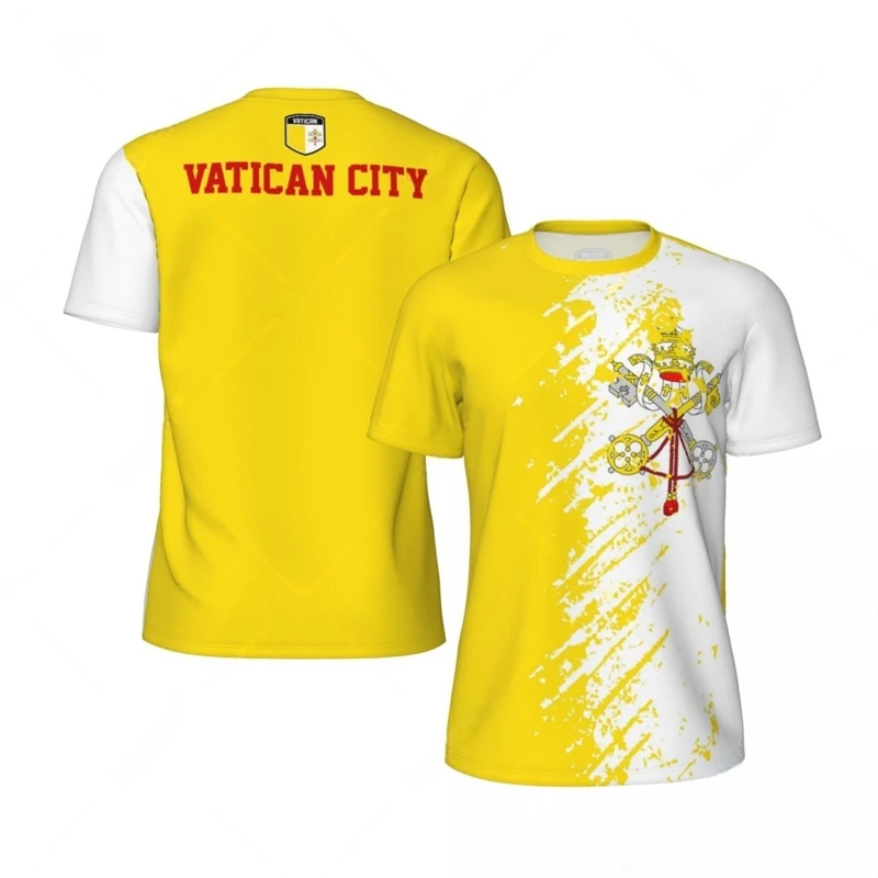 Vatican City Flag Graphic Football T Shirts Mens National Emblem 3D Printed Sports Tops Running Bike Soccer Tennis Fitness Tees