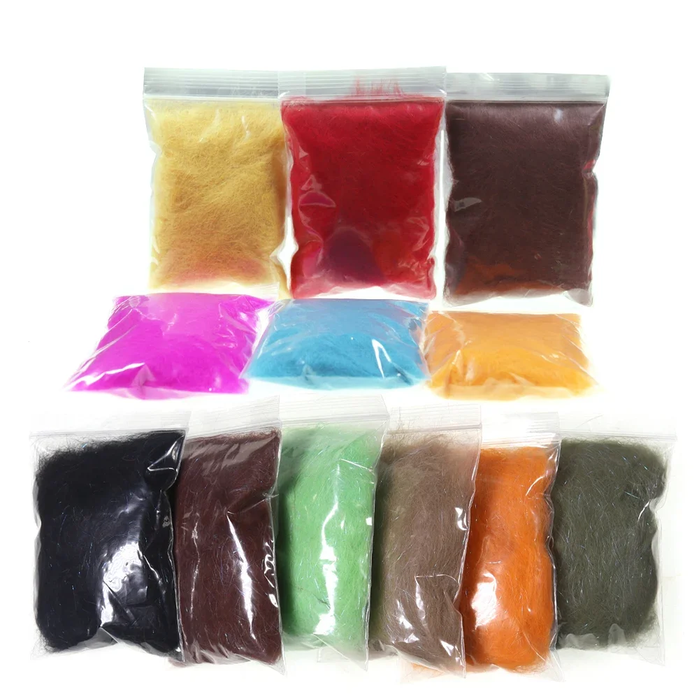 2 bolsas de Hare's Ice Dub, fibra de pelo de conejo para atado de moscas, material para ninfa, escud, fibra Ice Wing, hilo de dubbing para torax, para añadir brillo y destellos.