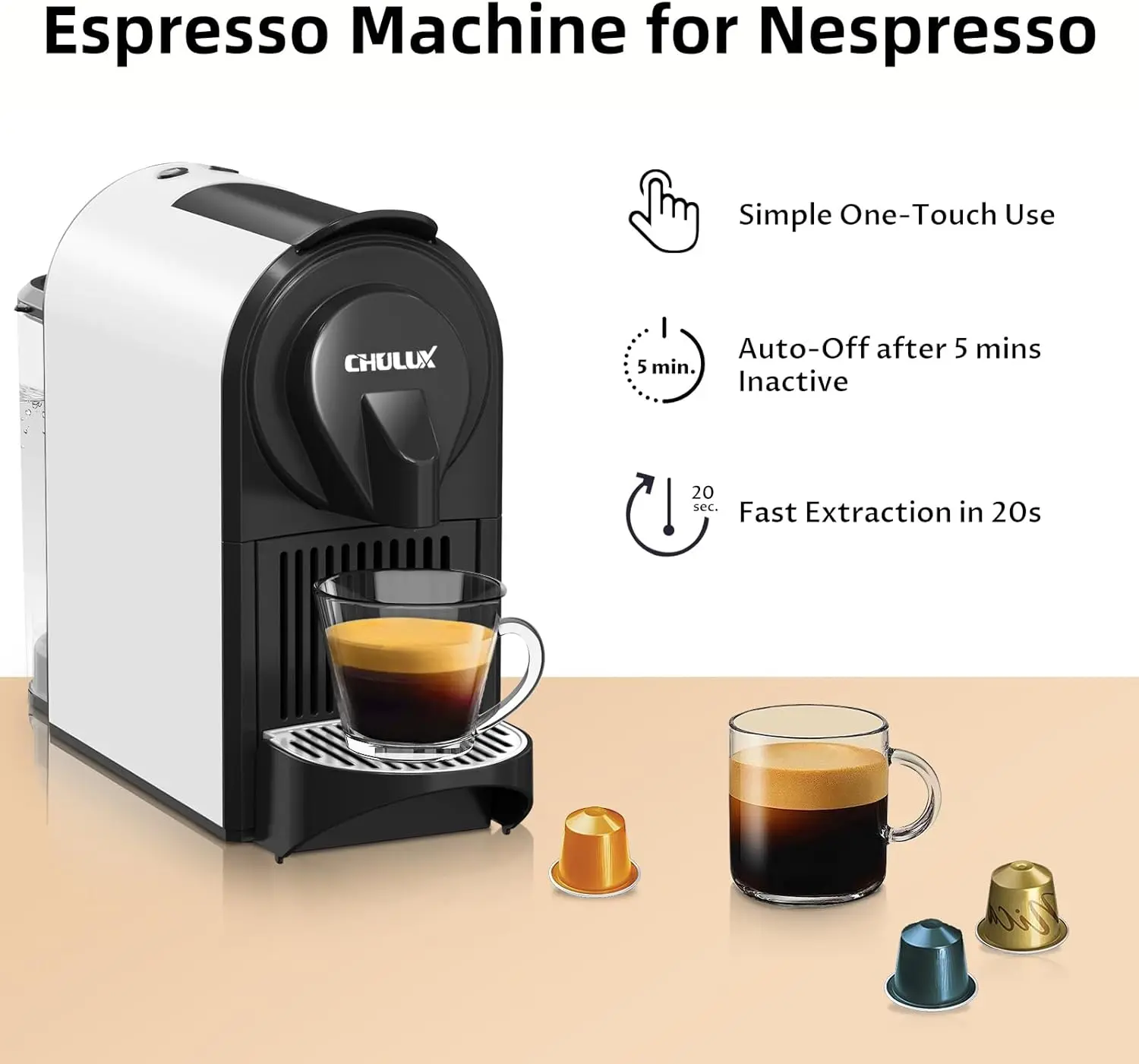 Espresso Machine, Mini Espresso Machine for Nespresso Original Capsules, Single Serve Coffee Machine for Home Espresso & Lungo M