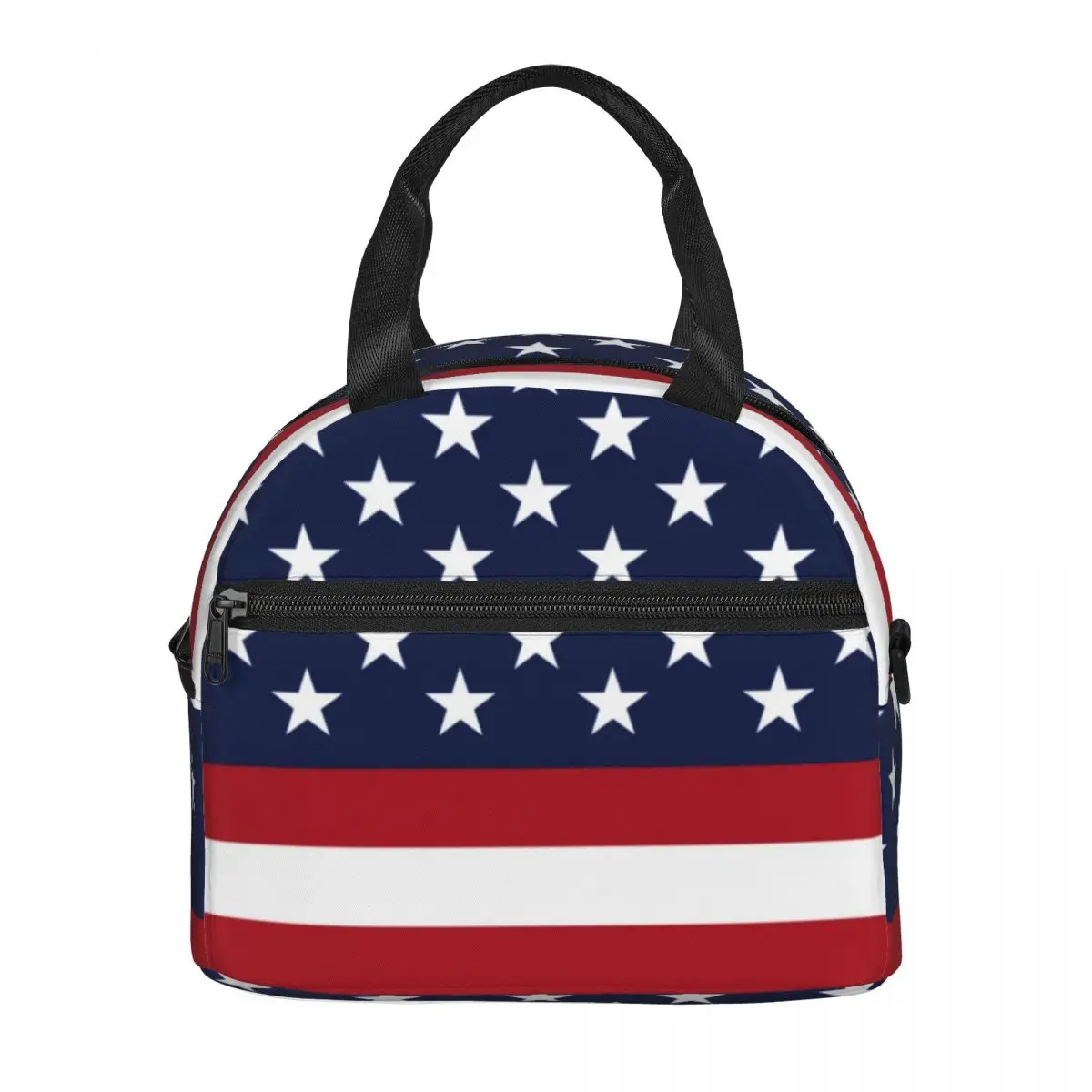 American Flag Patriotic Lunch Bag with Handle Stars and Stripes Capri Clutch Cooler Bag Office Fancy Pearl Cotton Thermal Bag