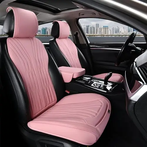 

Розовые кожаные чехлы для автомобильных сидений - 2 штуки, универсальный размер с карманами для хранения, подходят для большинства седанов, внедорожников, грузовиков