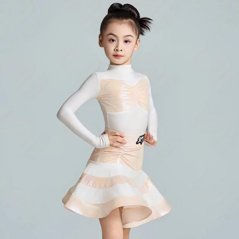 

Детский профессиональный костюм для латиноамериканских танцев из белой кожи: боди и юбка для девочек, для бальных танцев и ча-ча-ча