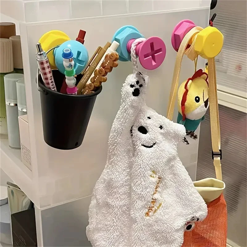 Creative Colorful Screw Self-adhesive Hook Cute Cartoon Sticky Hook for Wall Door Non Punching Hooks for Bag Storage Organizer