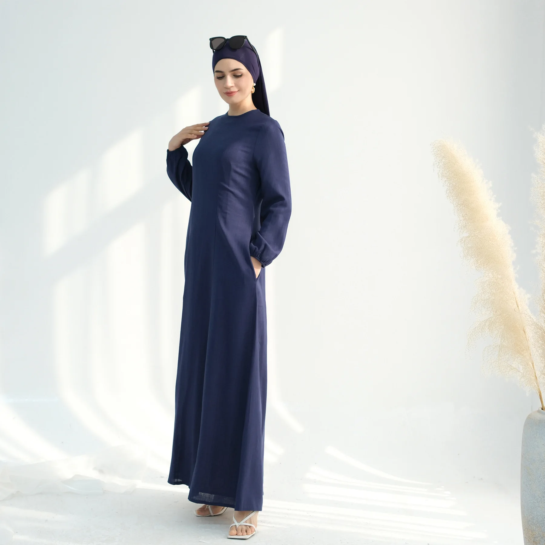 

Women Muslim Dress Pocket Abaya Dubai Kaftan Ramadan Femme Musulmane Islam Jalabiya Loose Modest Islamic Long Kaftan Party Gown