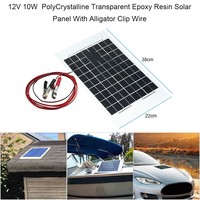 12V 10W 35X 24CM Poly Crystalline Transparent Epoxy Resin Solar Panel With Alligator Clip Wire