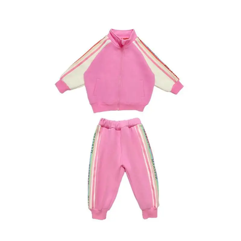 Girls\' Autumn and Winter Suit 2023 New Children\'s Fleece-Lined Sports Casual Jacket Baby Western Style Two-Piece Suit