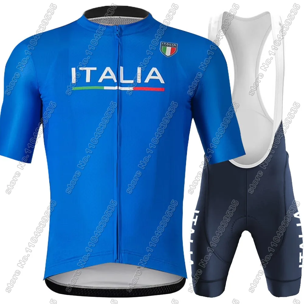 Italy Cycling Jersey Team 2024 Set Italian Blue Cycling Clothing Men Short Sleeve Kit Road bike Shirt Bicycle Bib Shorts Maillot