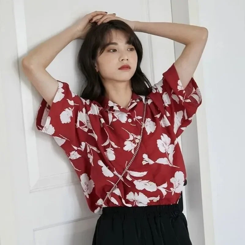 

Рубашки женские винтажные с принтом, летние, в стиле Харадзюку, повседневные, готические, для пар, блузки Y2K, унисекс, в стиле BF, женские, корейская мода, уличная одежда