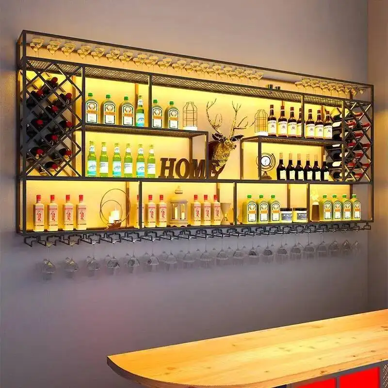 

Room Living Hanging Wine Rack Display Wall Mounted Industrial Club Wine Cabinets Inverted Cellar Barra De Vino Display Cabinet