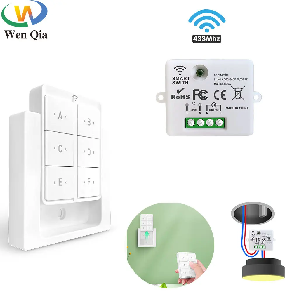 Wireless Smart Light Switch 433Mhz RF 86 Movable Wall Panel Switch with Remote Control Mini Relay Receiver 220V Led Lamp Fan