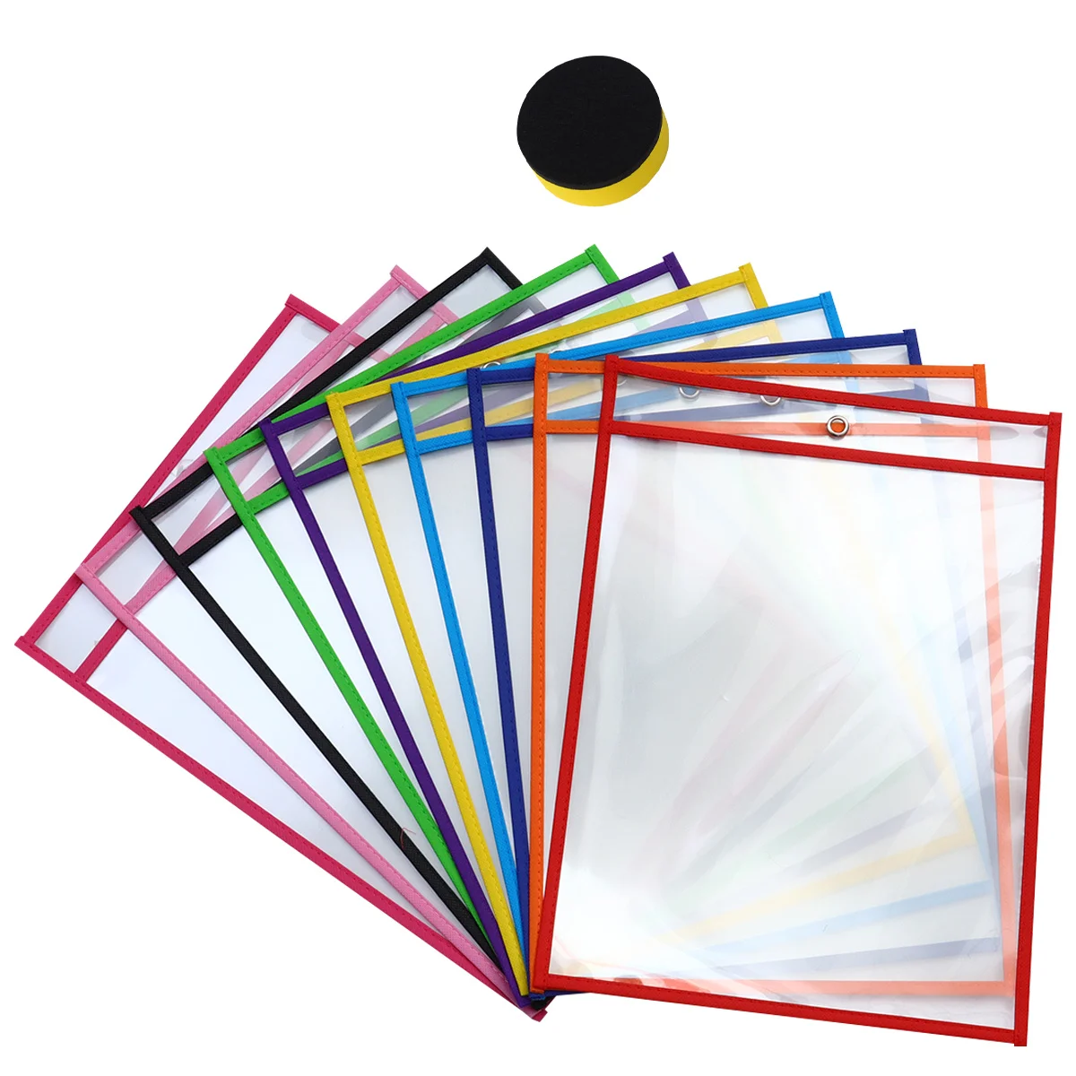 Bolsos de arquivo apagáveis a seco para crianças, bolsas transparentes para documentos de animais de estimação, material de ensino reutilizável, acessórios escolares