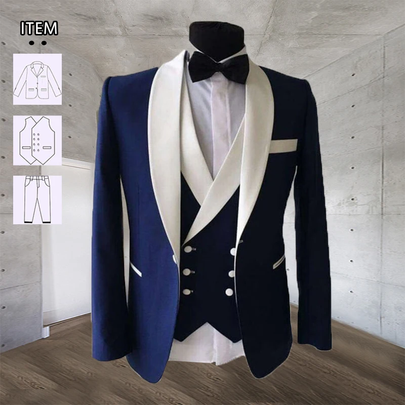 

Groom Wear Wedding Suits Formal Tuxedo White Peaked Lapel Blazer Slim Fit Male Fashion Business Office Work 3 Pieces Set Y489