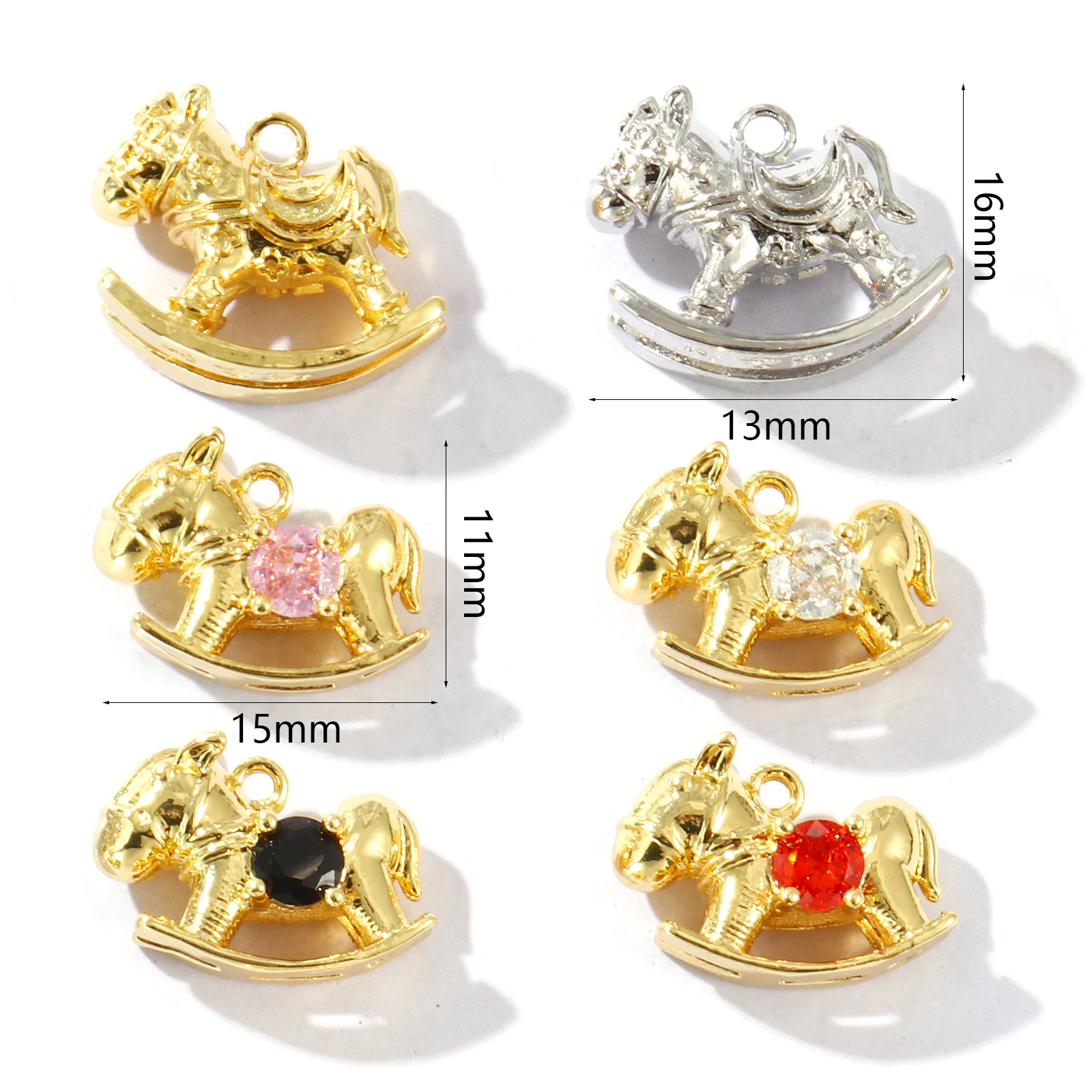 2pcs New 2026 Mini Brass Charms Multicolor Rocking Horse Rhinestone 3D Pendants DIY Necklace Earrings For Women Jewelry Findings