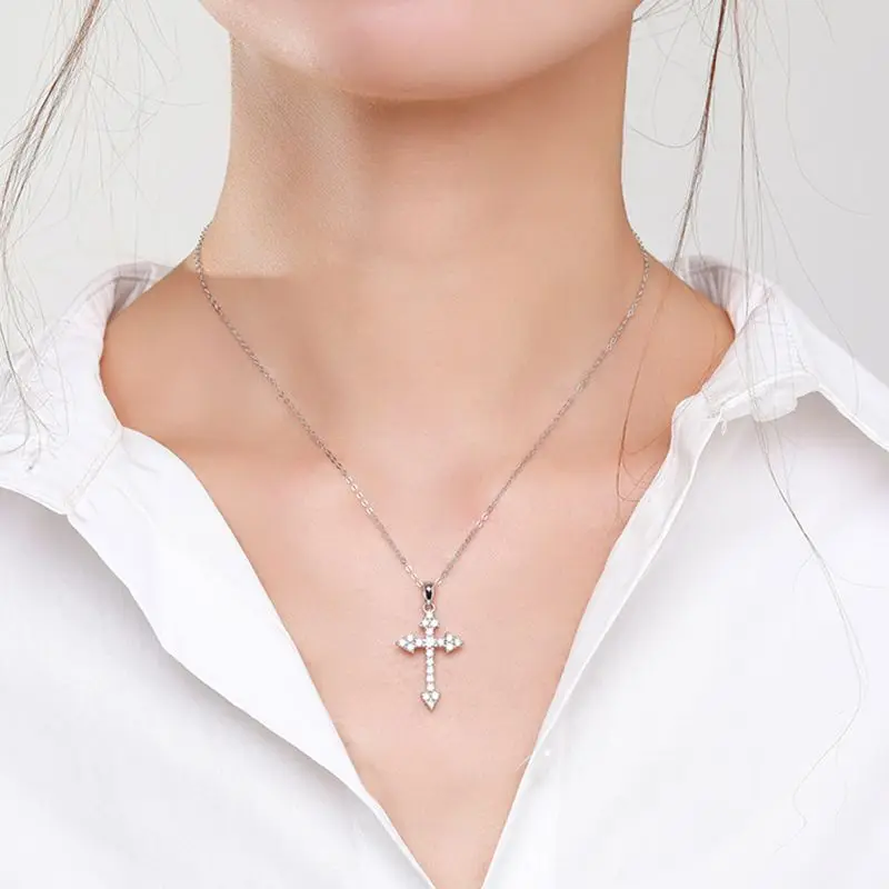 

S925 Pure Silver Cross Necklace | Inlaid with Full Diamond Zirconia Pendant | Handmade Carefully, A Birthday Gift for Girlfriend