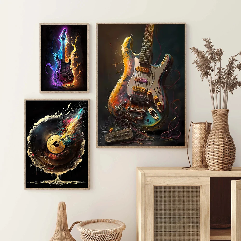 

Color Music Guitar Record Posters and Prints Abstract Modern Aesthetics Jazz Canvas Painting Wall Art for Music Room Home Decor