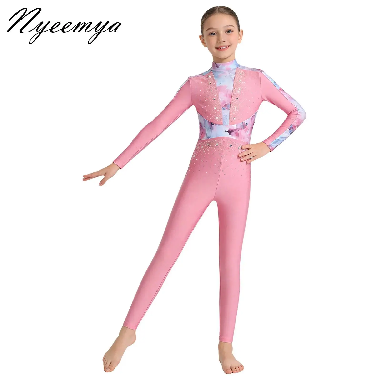 

Kids Girls Ballet Dance Figure Ice Skating Performance Jumpsuit Shiny Sequins Rhinestones Rhythmic Gymnastics Leotard Costume