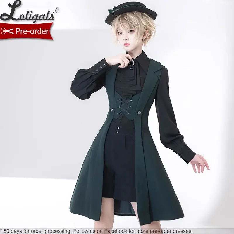 Retro Ouji Lolita Vest Boy Style Vintage Medieval Cool Long Sleeveless Blazer by Princess Chronicles ~ Night of Rounds