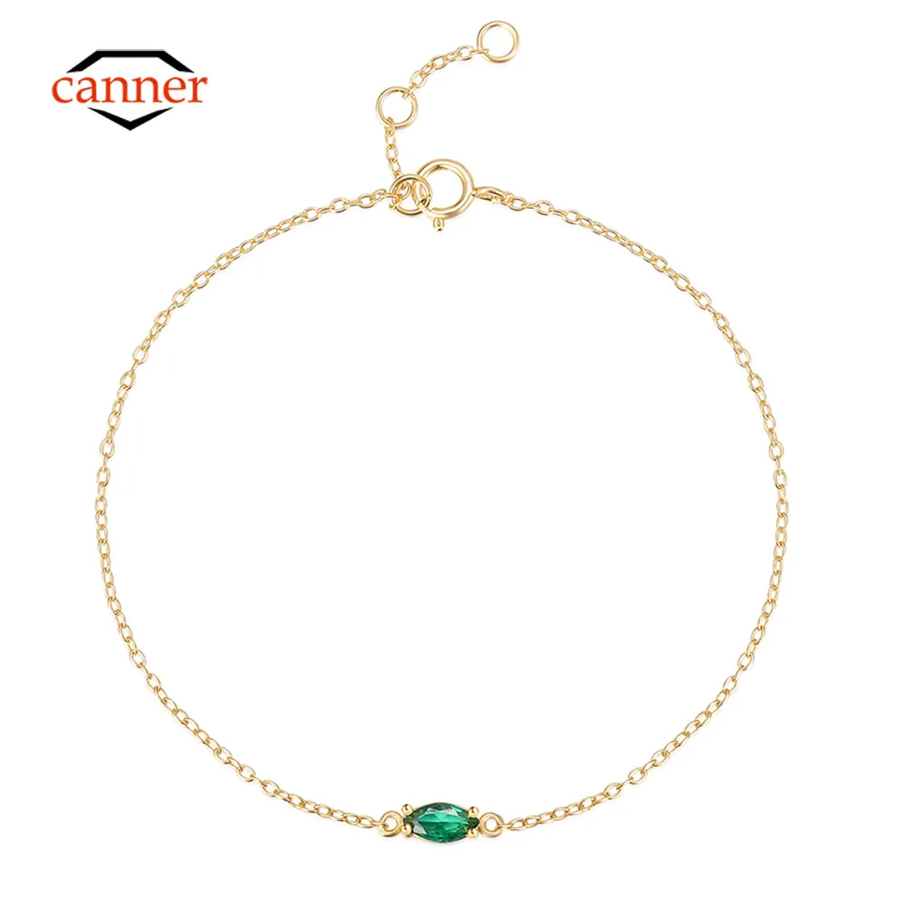 CANNER Ins Emerald Bracelet For Women 925 Sterling Silver Minimalist Pendente Wedding Party Gold Chain Fine Jewelry Mom Gift