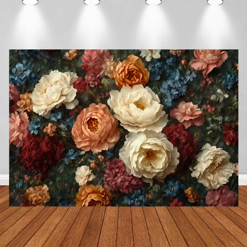 LS Photography Background Vintage Oil Painting Theme Dense Floral Arrangement Decor Adult Portrait Photo Backdrop Studio