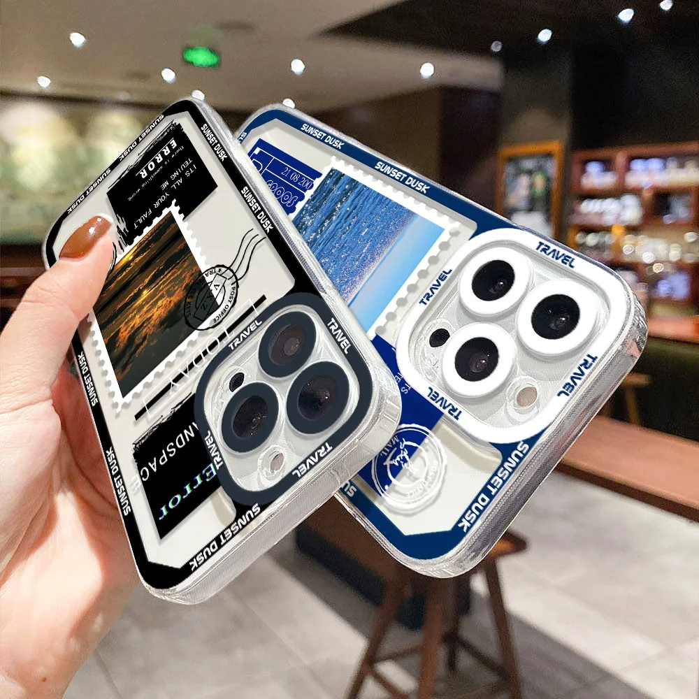 Case For Iphone 14 Pro Max Retro Landscape Stamp Labe Case Iphone 11 12 13 Pro Max X XR XS Max 7 8 Plus SE 2020 Clear Cover 11pr