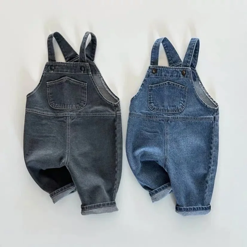 2026 Kids Toddler Overalls Jeans Spring Autumn 2026 Baby Boys Girls Solid Casual Pants Baby Romper Trendy
