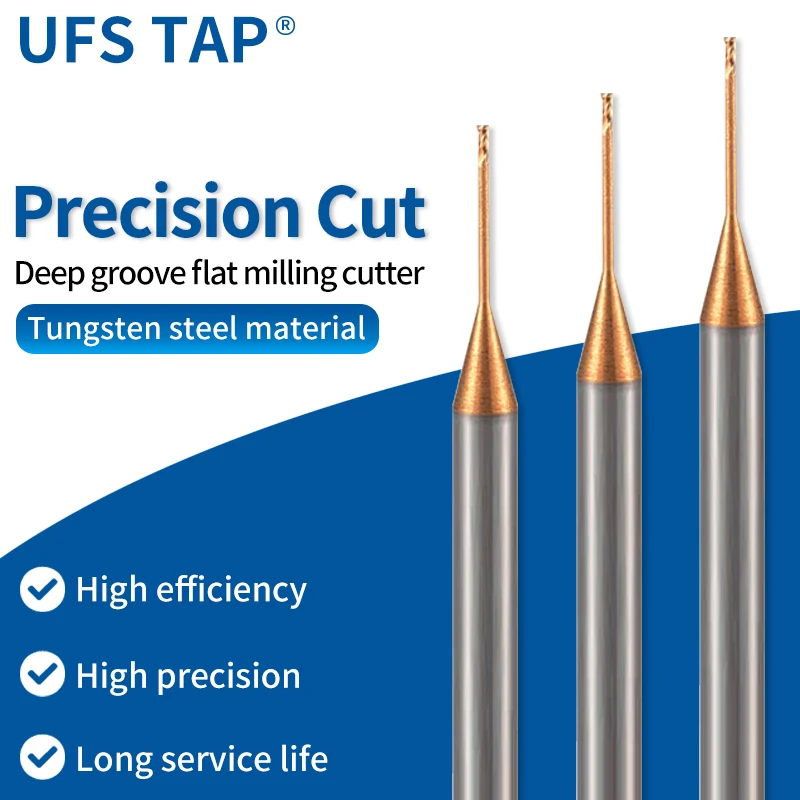 

UFS Deep Long Neck Micro Carbide End Mill 2xD Rib Processing Cutter CNC Small Diameter 0.2 0.3 0.4 0.5 0.6 0.7 0.8 0.9mm Mini