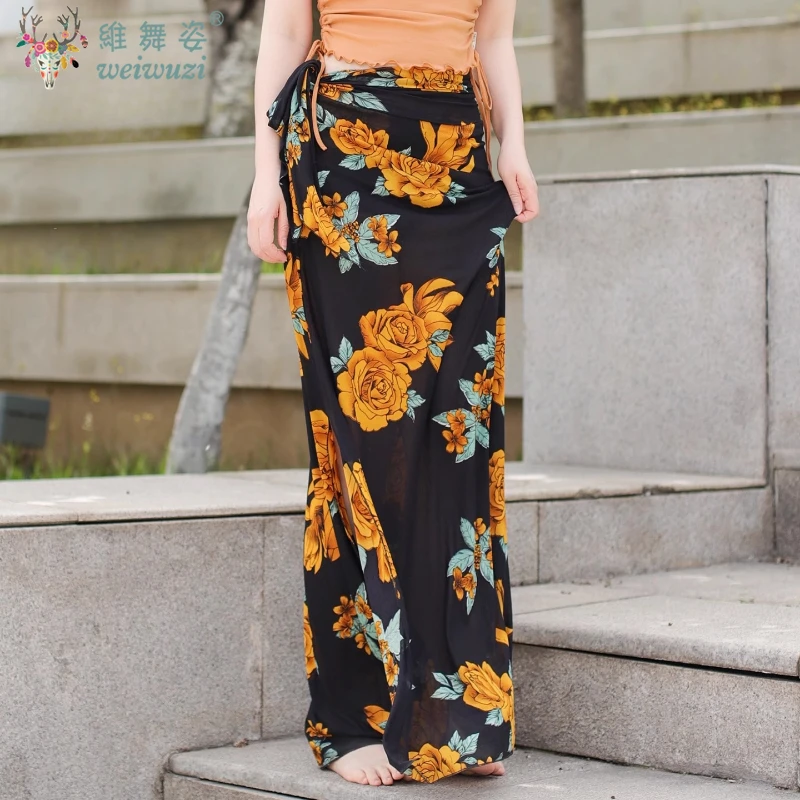 Adults Sexy Belly Dance Practice Costume Printing Lateral Tied Skirt Women Clothing Bellydancing Costume Performance Dress Stage