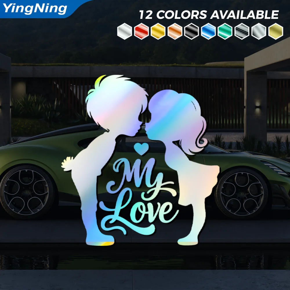 My Love Couple Reflective Car Sticker Cute Boy Girl Kiss Vinyl Decal Window Laptop Tablet Self Adhesive Romantic Vehicle Decor