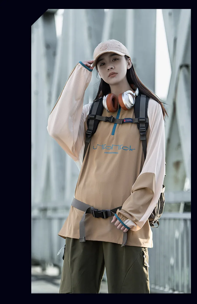Contrast Color Design Quick Dry Half-zipper Cycling Hoodies Summer Man High Street Outdoor Tactical Long Sleeve Tops