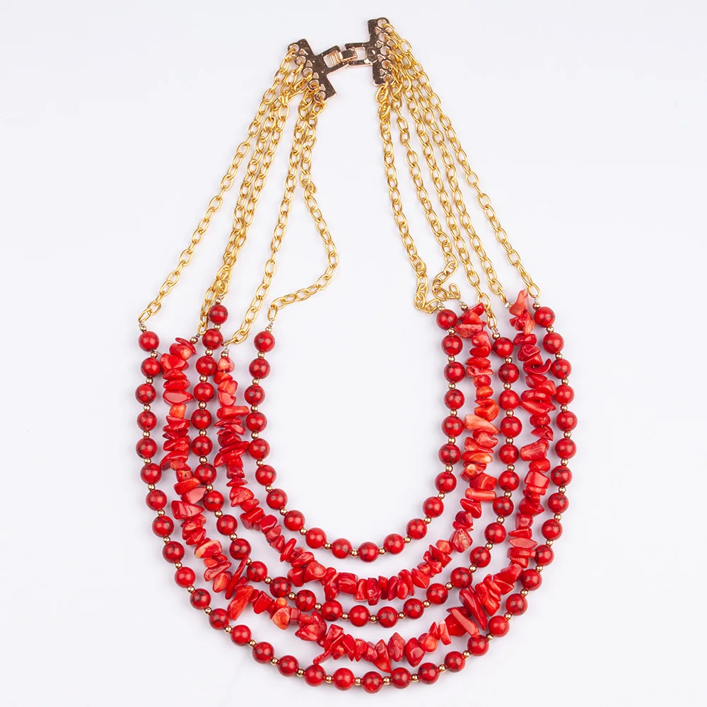 Red Real Coral Necklace For Women Party Layers Beautiful African Necklace Bridal Costume Jewelry Gift Jewelry For Girl ABG179