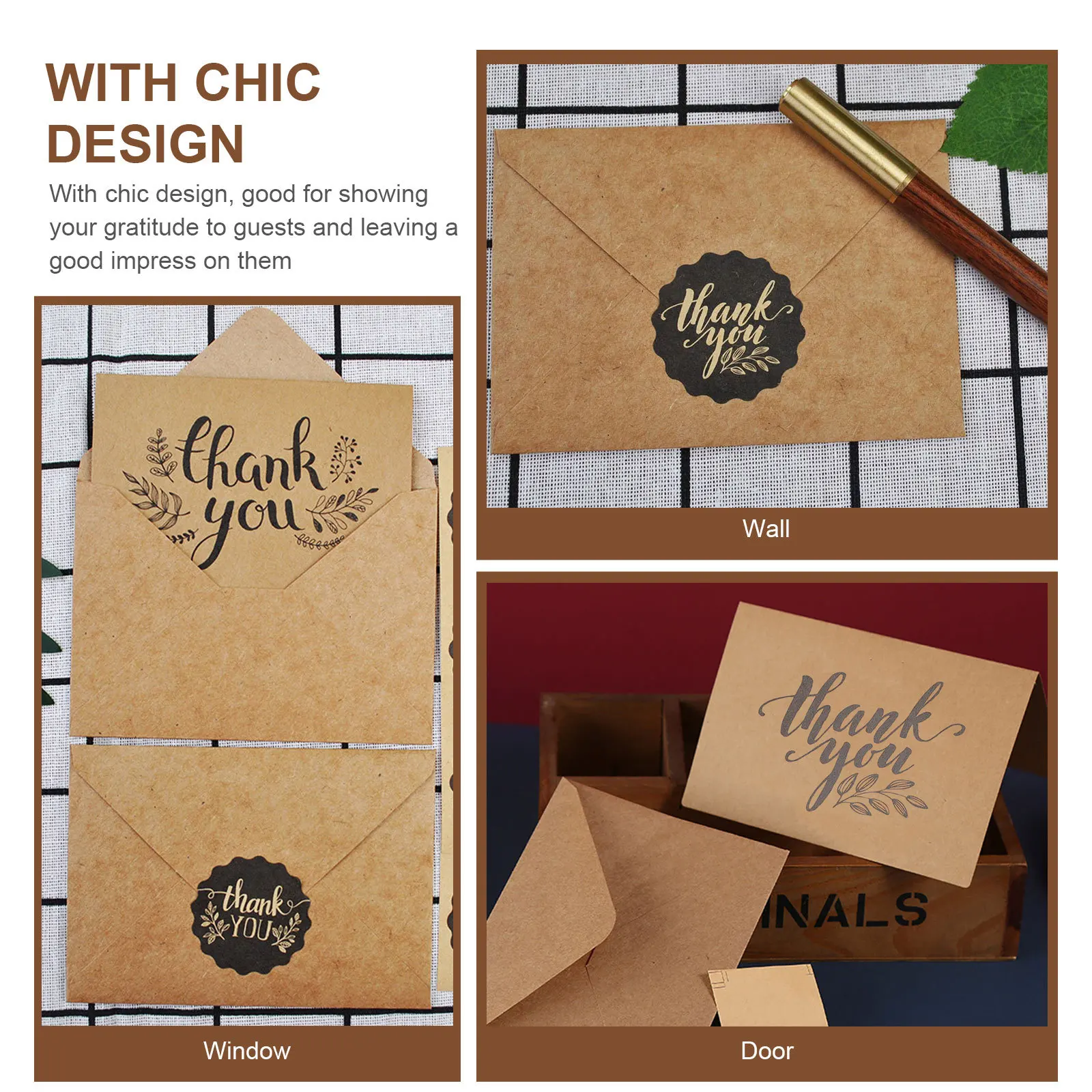 

16 Sets Greeting Card Thank You Gift Small Business Cards Kraft Paper Appreciation