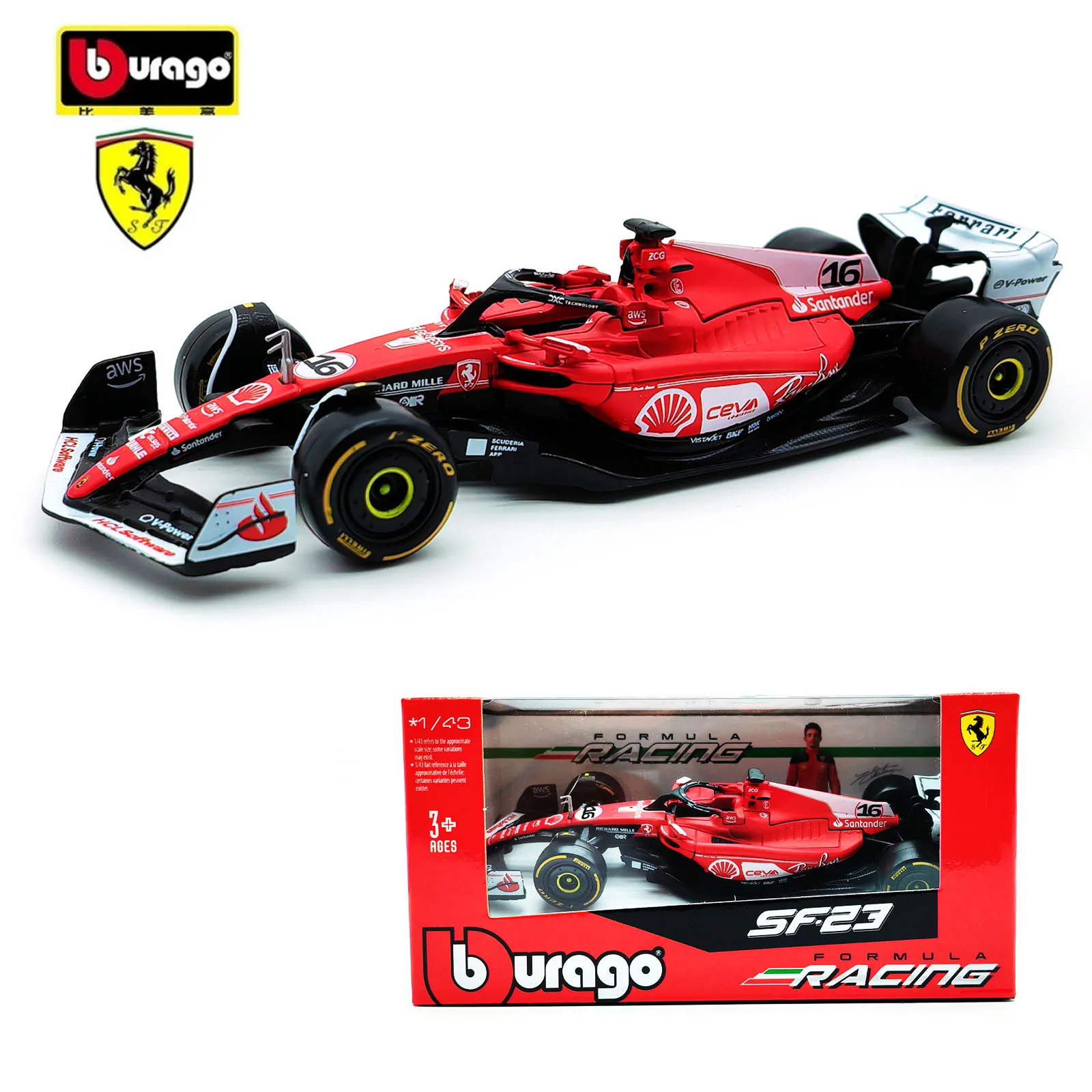 Bburago 1:43 2023 Ferrari SF23 Las Vegas #16 #55 F1 Racing Formula Car Static Simulation Diecast Alloy Model Car