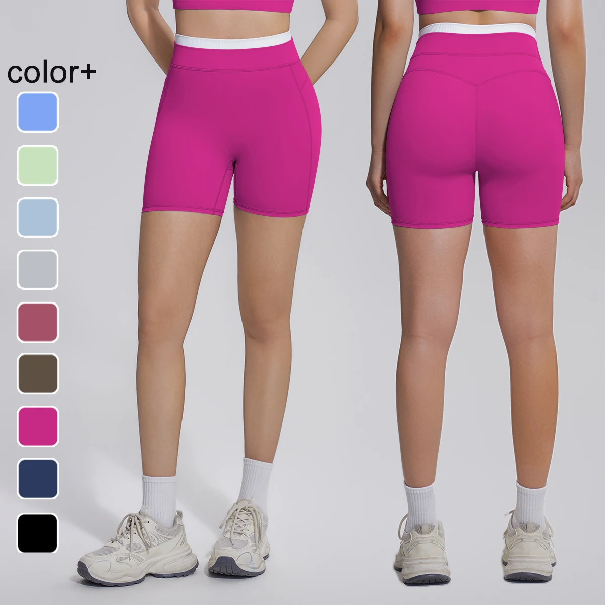 1PC Summer Women Fitness Running Yoga Shorts Breathable Hip-lifting Color Blocking High Waist Hot Sale Sports Tennis Shorts