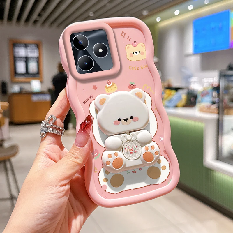 C53 Freche Katze Halterung Wellenförmige Silikon Handyhülle für Realme C75 C67 C65 C63 C55 C53 Note 60 50 Narzo 70X N65 N55 N53 Abdeckung