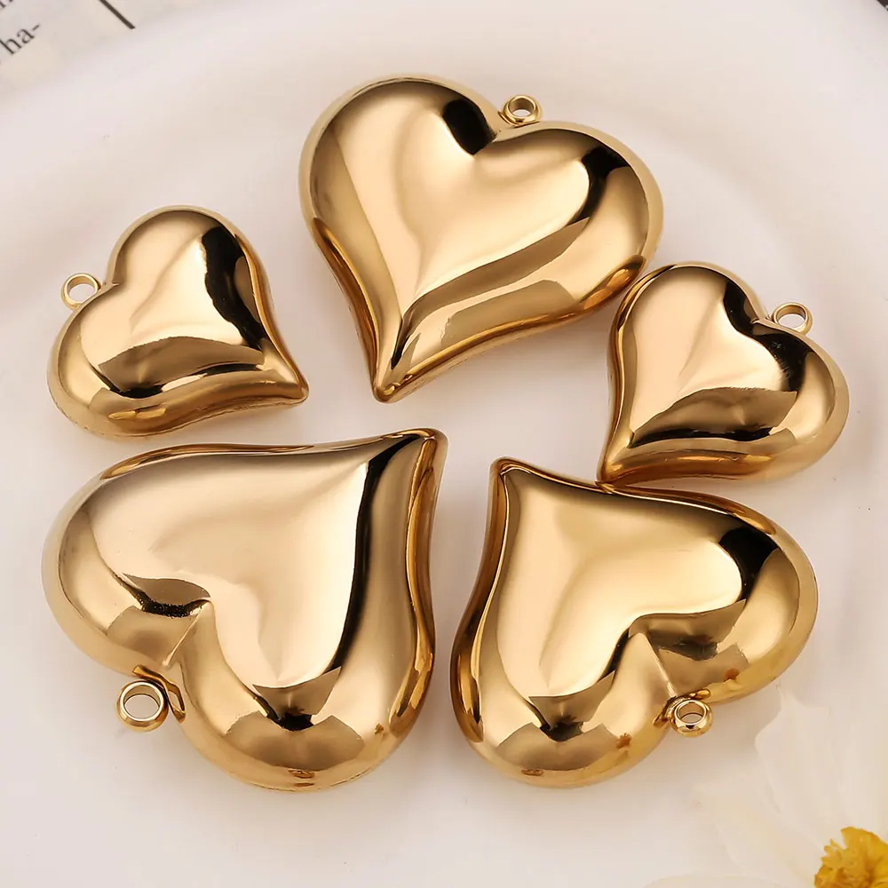 Stainless Steel Heart Charms Hollow PVD Gold Plated Pendant Connectors for Women's Earring Necklace Jewelry Making Accessories