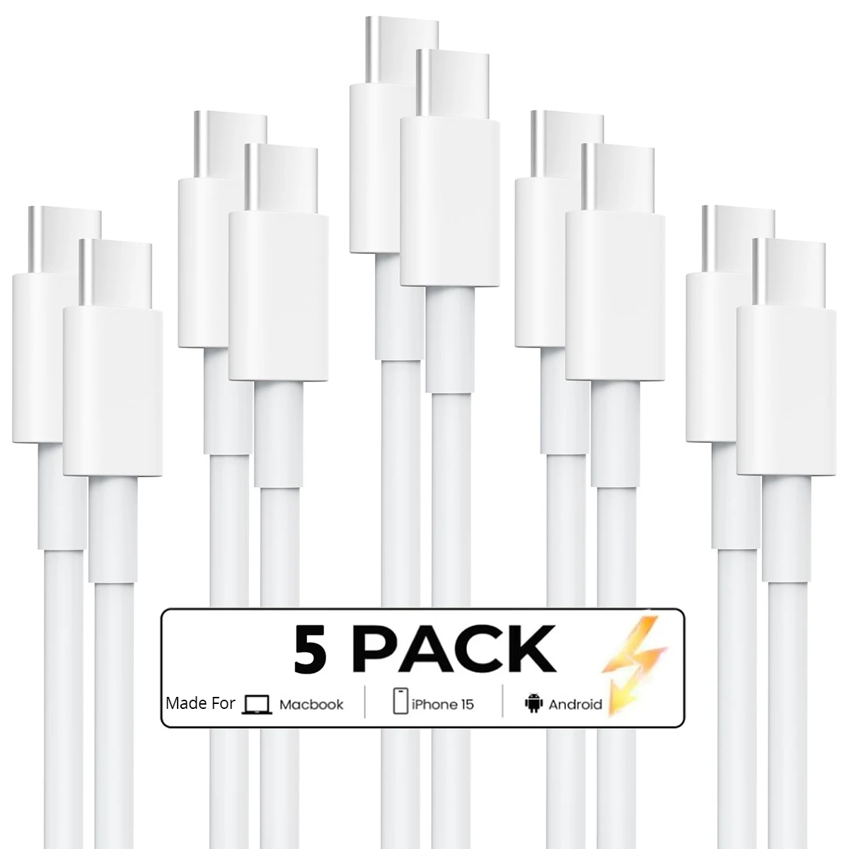 5Pack 60W/3A USB C to USB C Cable For iPhone Pro 15 iPad Mini 6 Pro 2021,iPad Air 4,MacBook Pro 2020,Samsung Galaxy S23 Switch