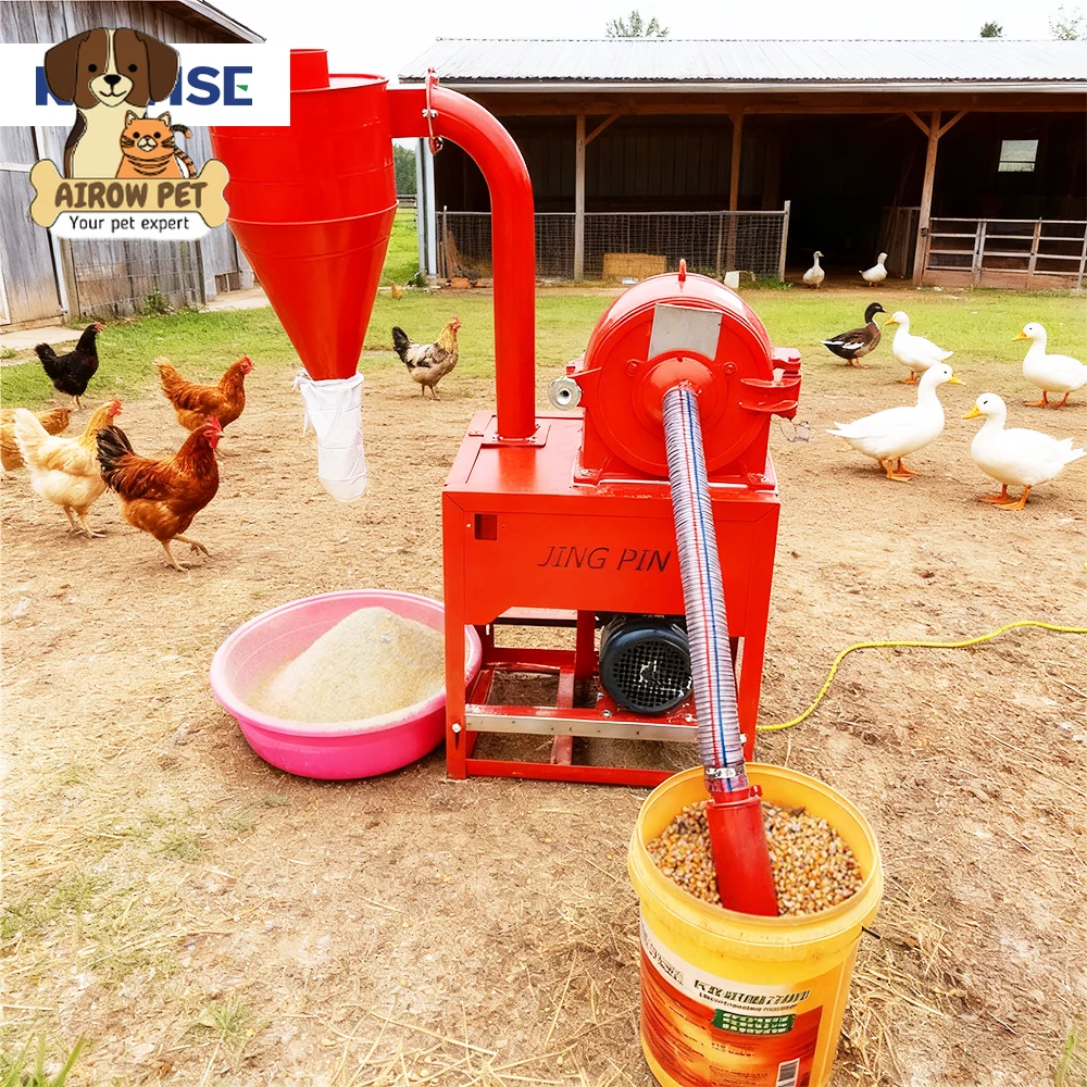 AIROW Electric Tooth Claw Grinder for Chicken Feed With Self Priming Cyclone and Hopper Option for Farm Milling