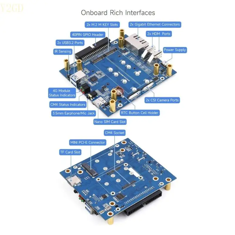 Jaringan Y2GD Mini-Komputer Penyimpanan Terlampir Untuk CM4, Slot SSD NVME Ganda, Mampu