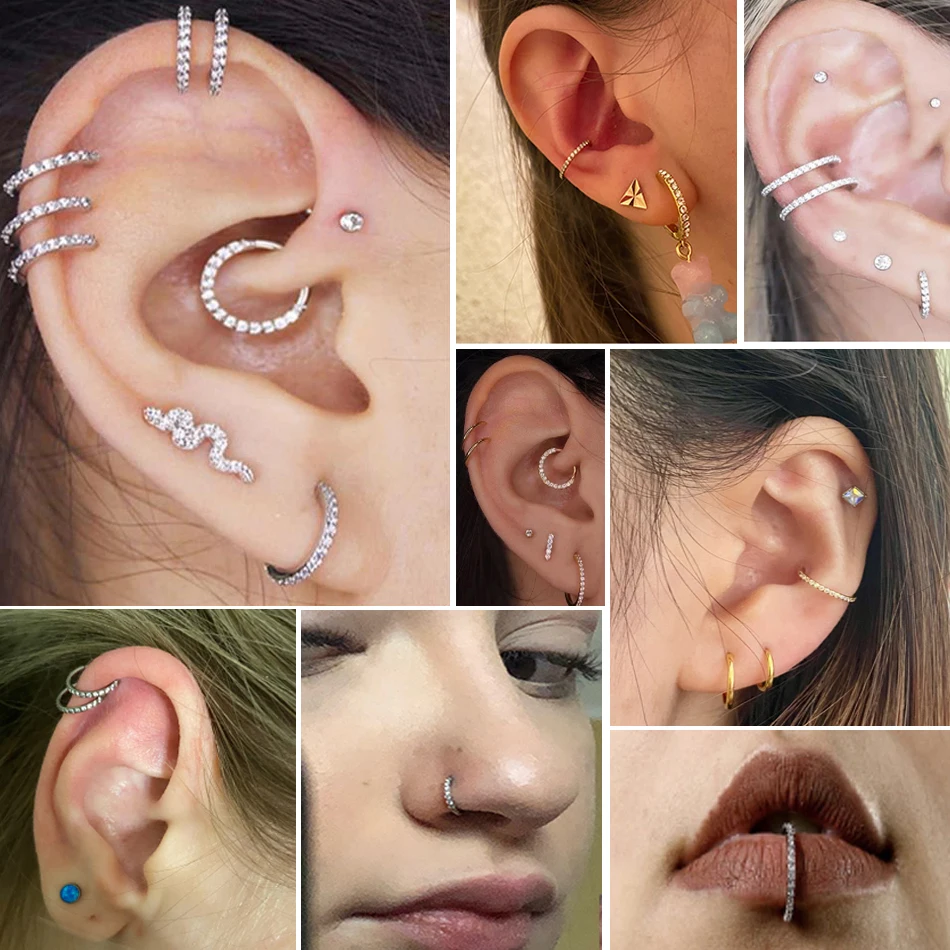 1PC Titanium Septum Nose Rings 6-14mm CZ Hinged Segment Hoop Clicker Ear Cartilage Helix Daith Rook Lip Piercings Nariz Jewelry