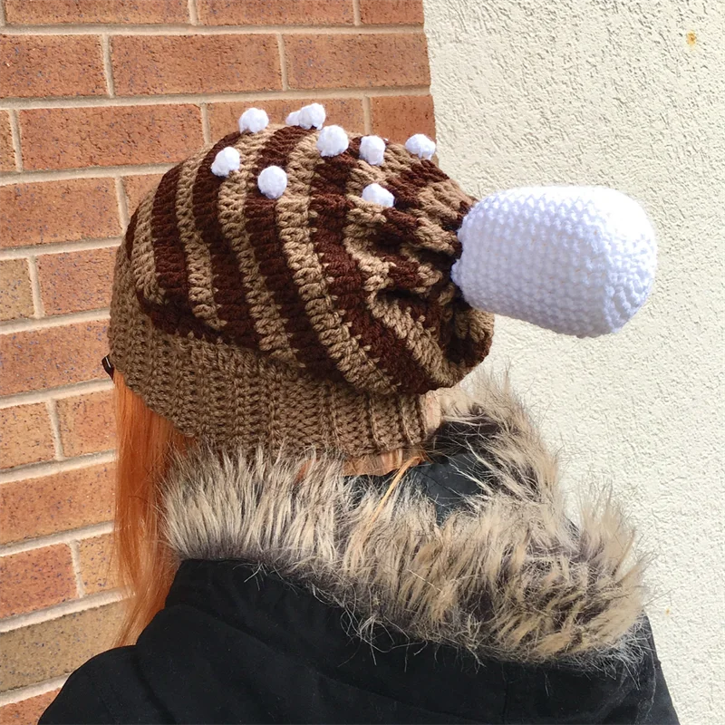 Y2K Cute chicken leg hat Knitted Beanie Hat Ins Striped handmade Knitting Cap Autumn Winter Keep warm against wind for Women Hat