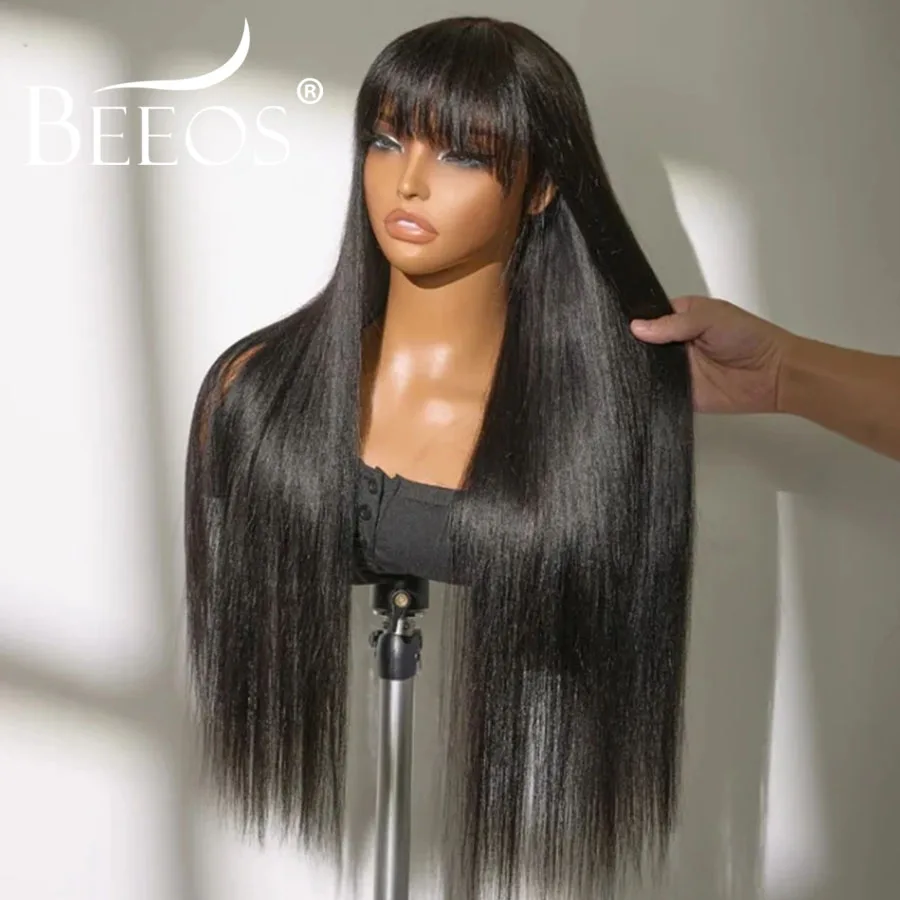 الترا المجهزة الحرير شعر مستعار مستقيم مع الانفجارات 13x6 HD الدانتيل الشفاف الجبهة خصلات الشعر المستعار الإنسان غير مرئية ريمي عذراء الشعر للنساء