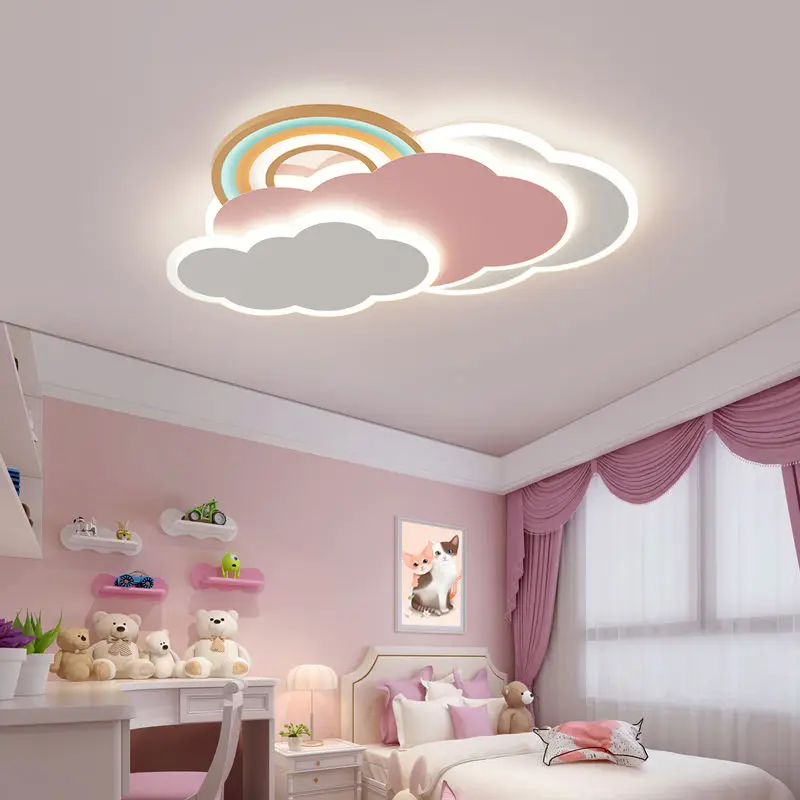 Romantic Rainbow Cloud Ceiling Lamps 50cm 60cm Princess Room Pink Ceiling Light Remote Control Optional Girl Baby Bedroom Lamp