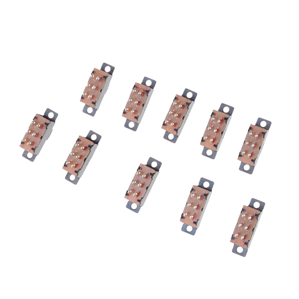 10 Pcs 2 Position 6 Pin 0.5A 50V DC  DPDT 2P2T Panel Mount Vertical Slide Switch High Quality