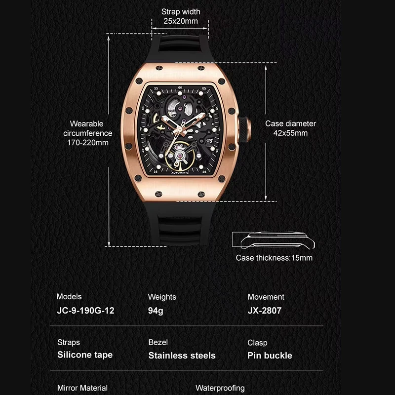 2026 relógio de luxo masculino de alta qualidade, esportivo, à prova d'água, luminoso, mecânico