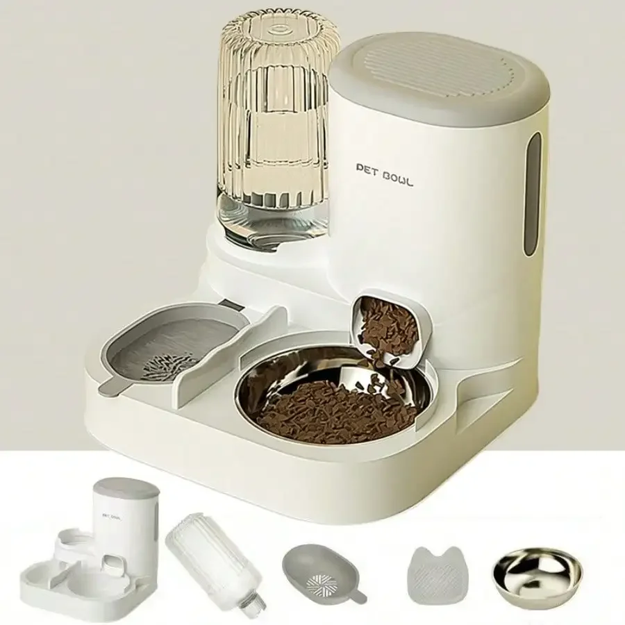 

Two-In-One Automatic Cat Water Dispenser Set-Detachable, Washable, Automatic Feeding Station, Indoor Cat Food Bowl