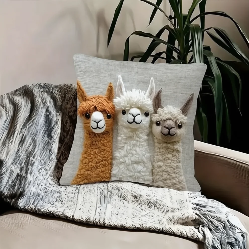 Alpaca Cushion Cover Soft Throw Pillow Case 45x45cm Linen Pillowcase Decorative Sofa Bed Home Decor Modern Animal Pattern