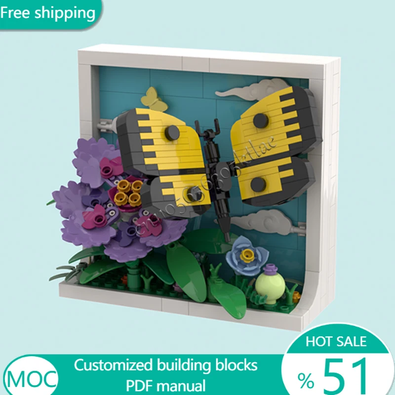 

291 шт., животное-бабочка на фиолетовом цветке MOC, модульный строительный блок, детский креативный дизайн, сделай сам, праздничные игрушки для мальчиков, подарки