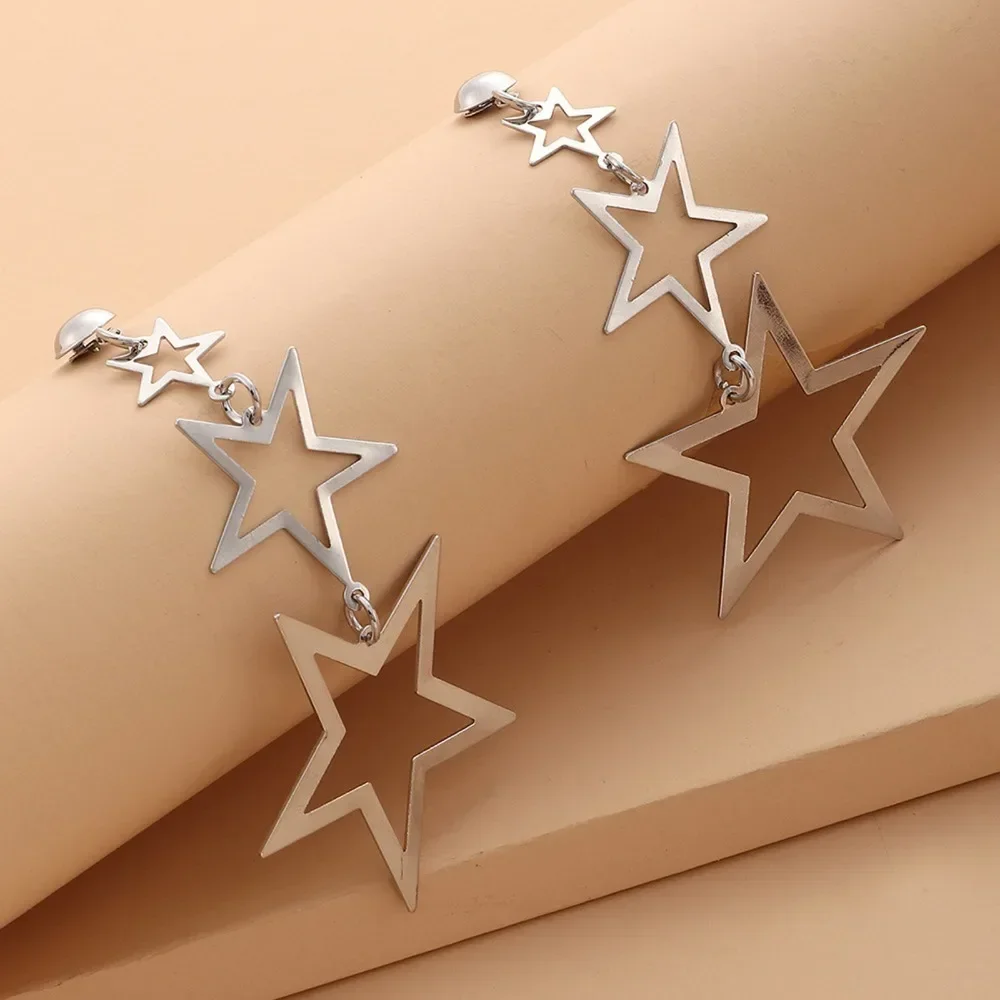 Star Metal Long Drop Earrings Classic Kpop Sweet Double Stars Temperament Girl\'s Wear Pendants Earrings for Women Jewelry